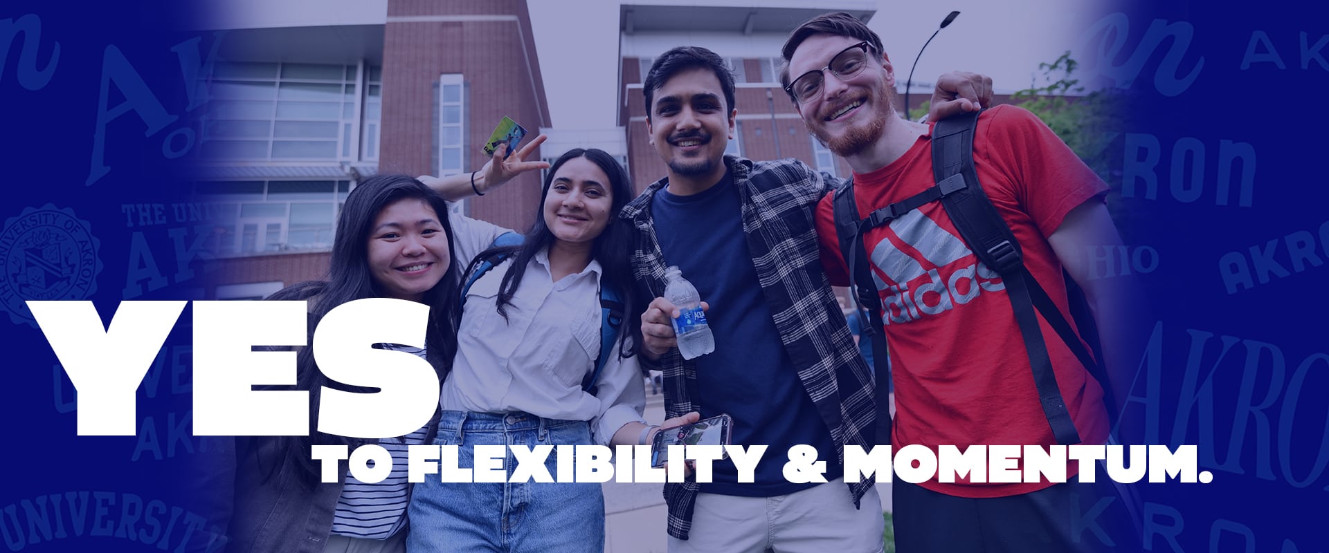 A picture of students standing together, happy