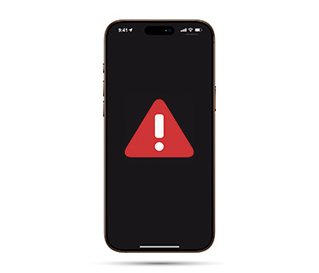 Mobile phone with a blank screen and a warning icon