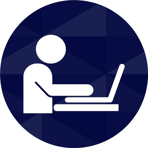 Icon of a student working on a laptop
