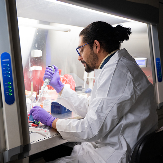 Graduate Student working with test samples