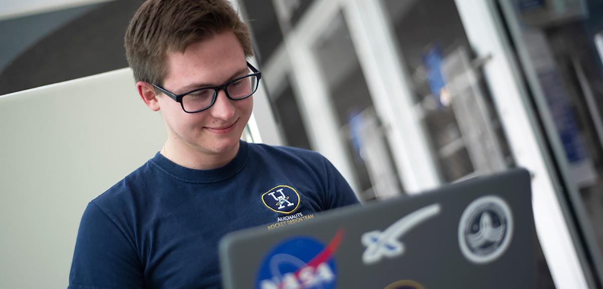 Student working on a laptop