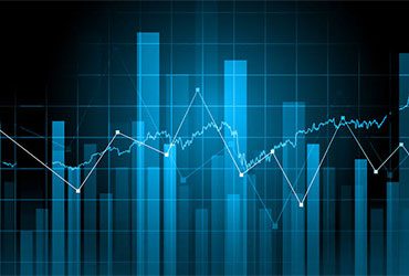 Bar chart and line graph visualization representing statistical analysis, data trends and quantitative research.