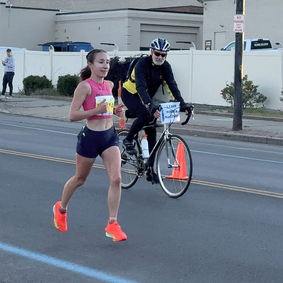 Andrea Klima follows the blue line to victory at the 2026 FirstEnergy Akron Marathon.
