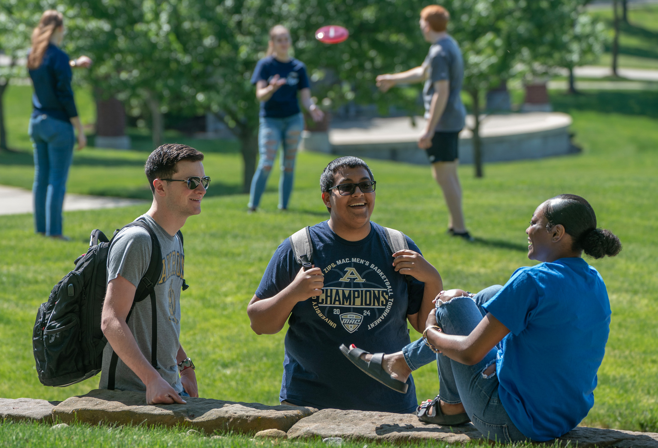 Students on campus laughing