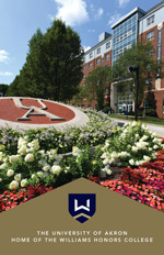 Cover of the Williams Honors College booklet showing the outside of the building where honors students can live.