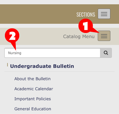 How to access the slide-out menu so you can search for an academic degree